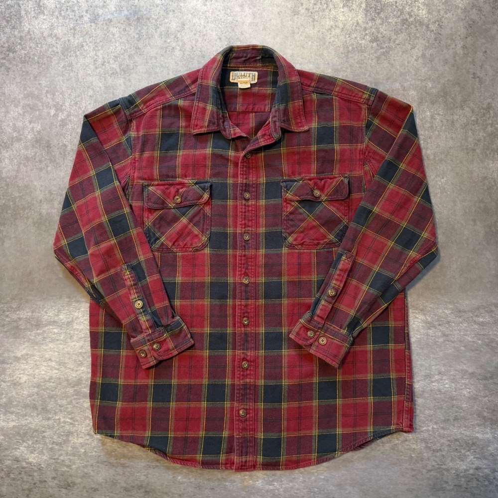 Duluth Trading Co Mens XL Tall Red Plaid Free Swingin Flannel Button Down Shirt
